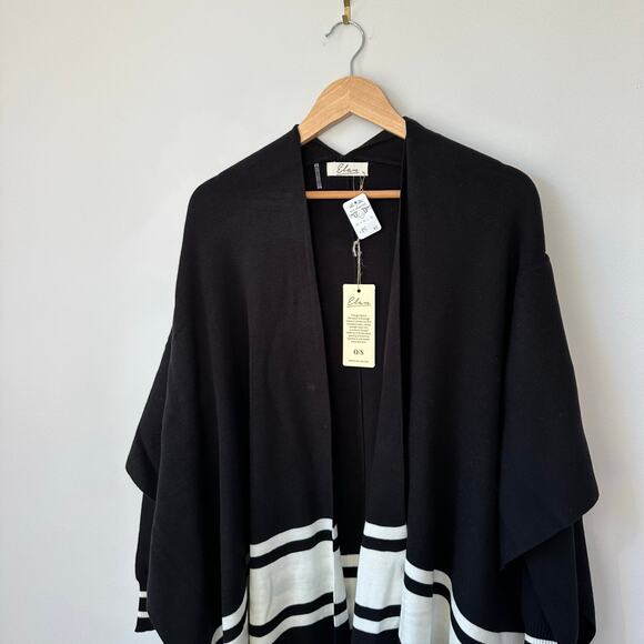 Elan Striped Cardigan Poncho Black White O/S NWT - Picture 5 of 10